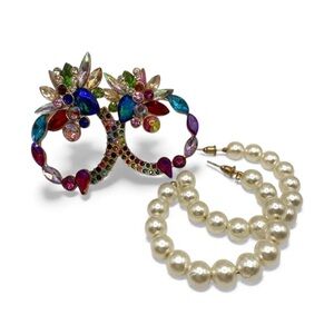Bright Rhinestone Faux Pearl Festive Earrings 2 Pair